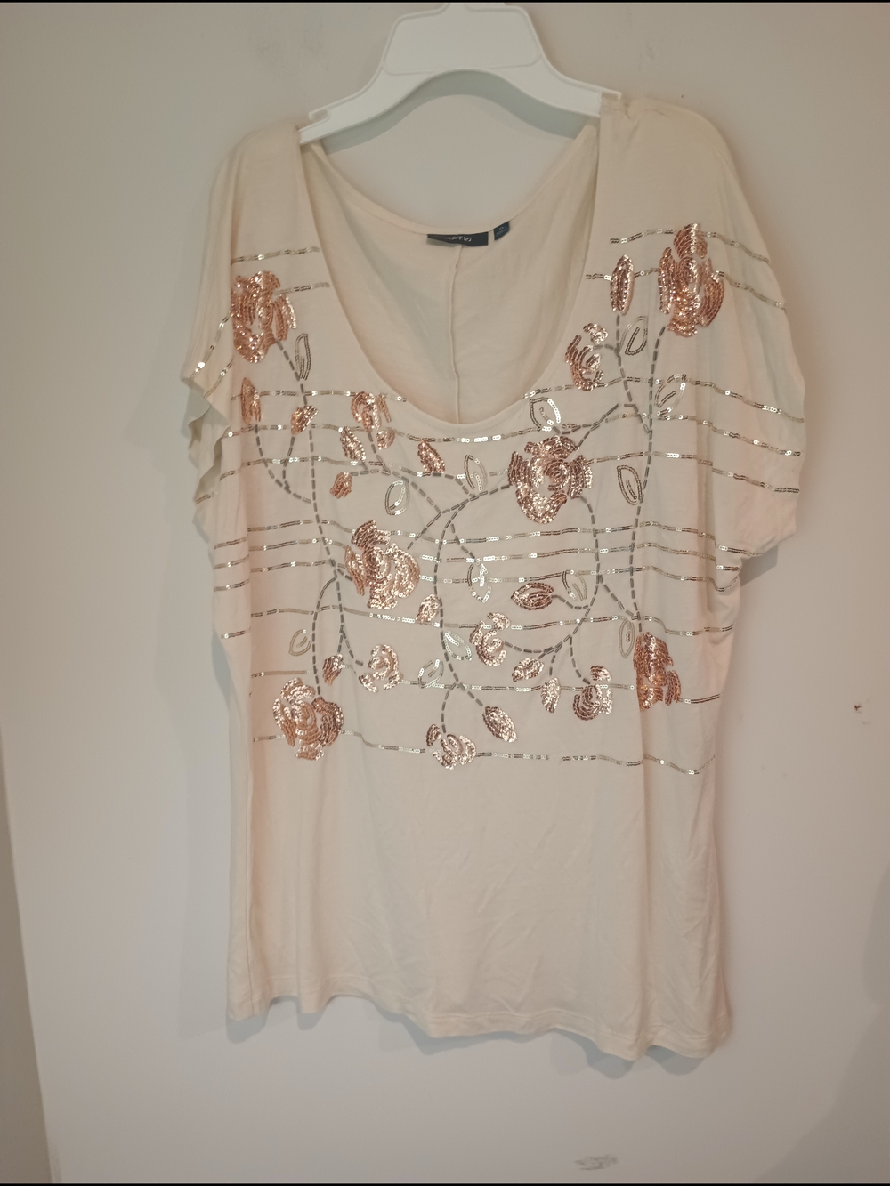 Embellished Cream Floral Sequin Women's Top